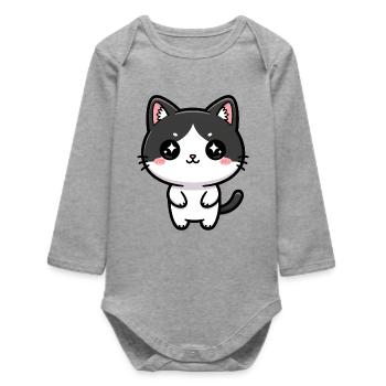 Chat Kawaii aux yeux étoilés - Body bébé manches longues biologique - gris chiné - Devant