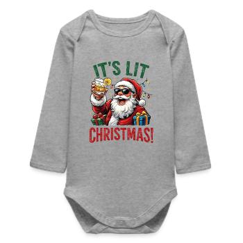 funny Santa, little Christmas - Baby Organic Langarmbody - Grau meliert - Vorne