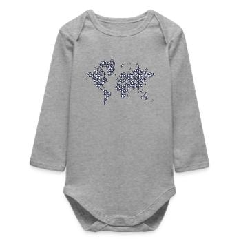 Weltkarte Schwarz-Weißes Blumendesign - Baby Organic Langarmbody - Grau meliert - Vorne