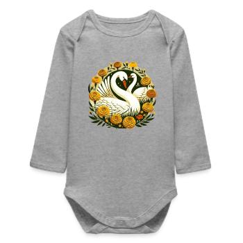 Cercle du cygne dans la flore dorée - Body bébé manches longues biologique - gris chiné - Devant