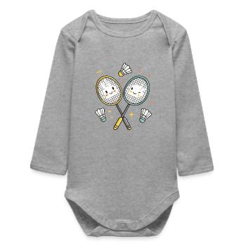 Laughing badminton friends - Baby Organic Long-Sleeved Bodysuit - heather grey - Front