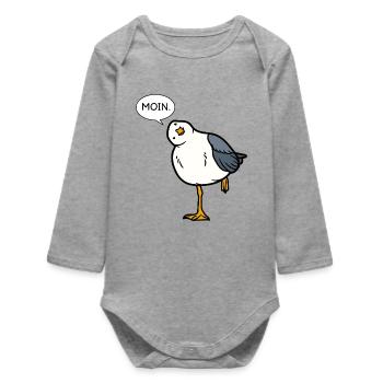 Moin Möwe – North German greeting with humor - Baby Organic Long-Sleeved Bodysuit - heather grey - Front