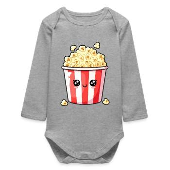 Seau à pop-corn Kawaii - Body bébé manches longues biologique - gris chiné - Devant