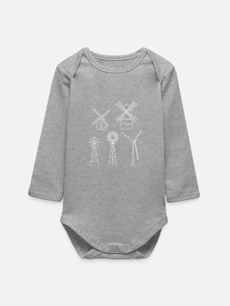 Windenergie Windkraft Windrad - Baby Organic Langarmbody - Grau meliert