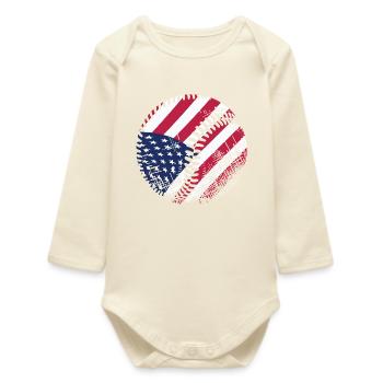 USA Flag Baseball American Patriot Sports - Baby Organic Long-Sleeved Bodysuit - soft Ecru - Front