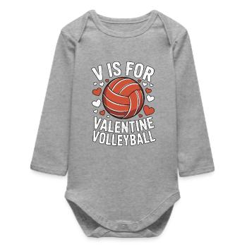 V is for Valentine Volleyball - Baby Organic Long-Sleeved Bodysuit - heather grey - Front