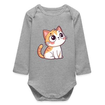 Curious Kitten - Baby Organic Long-Sleeved Bodysuit - heather grey - Front