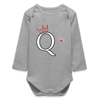 Letter Q Crown Heart - Baby Organic Long-Sleeved Bodysuit - heather grey - Front