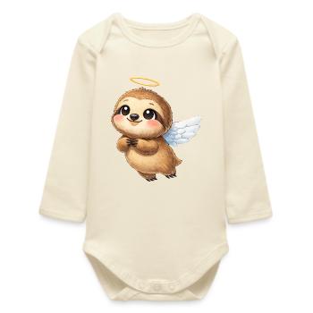Süßer Faultier Engel Cartoon Flügel Freundlich - Baby Organic Langarmbody - Natur - Vorne