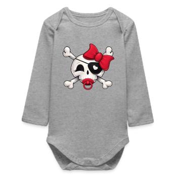 Cute Baby Pirate Skull - Baby Organic Long-Sleeved Bodysuit - heather grey - Front