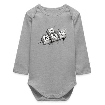 Retro Gamer WASD Tasten Skizze Design - Baby Organic Langarmbody - Grau meliert - Vorne