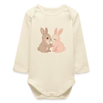 Couple romantique de lapins sous les étoiles - Body bébé manches longues biologique - écru doux - Devant