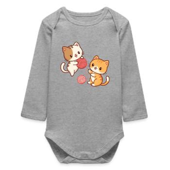 Niedliche Katzen und bunte Bälle - Baby Organic Langarmbody - Grau meliert - Vorne