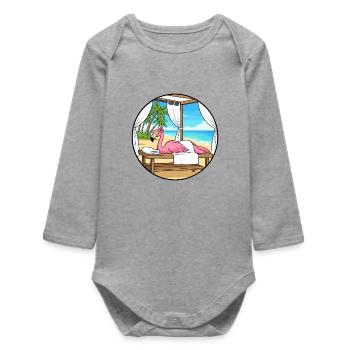 Strand-Spa Flamingo-Vogel Entspannende Kunst - Baby Organic Langarmbody - Grau meliert - Vorne