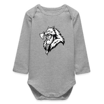 Viking Ulfhednar Guerrier Loup Berserker Mascotte - Body bébé manches longues biologique - gris chiné - Devant