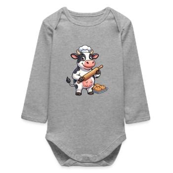 Maître du rouleau de pâte à vache - Body bébé manches longues biologique - gris chiné - Devant