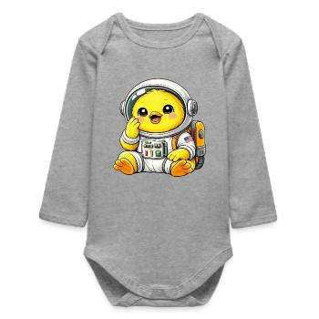 Cute Chicken Chick Astronaut Space Explorer - Baby Organic Long-Sleeved Bodysuit - heather grey - Front