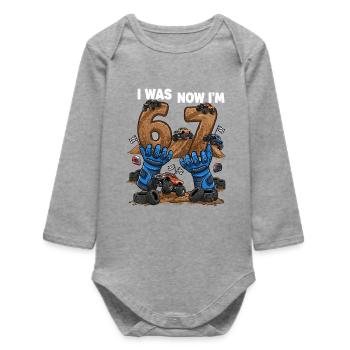 6 7 Birthday Monster Truck Style - Baby Organic Long-Sleeved Bodysuit - heather grey - Front