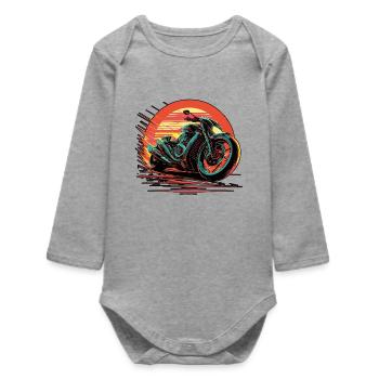 Sport moto in blue tones driving fast on a sunset - Baby Organic Long-Sleeved Bodysuit - heather grey - Front