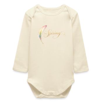 Spring Schriftzug mit Feder Elegant Design  - Baby Organic Langarmbody - Natur - Vorne