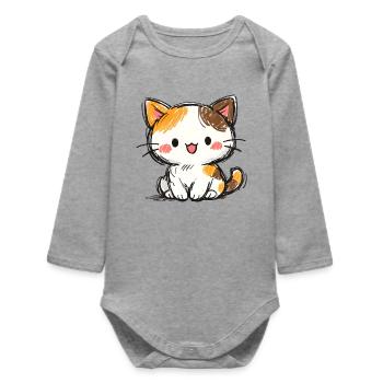 Petit Chaton Chanceux - Body bébé manches longues biologique - gris chiné - Devant