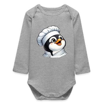 Fröhlicher Pinguin Koch Cartoon Küchenspaß Essen - Baby Organic Langarmbody - Grau meliert - Vorne