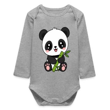 Panda Bambus Charm - Baby Organic Langarmbody - Grau meliert - Vorne