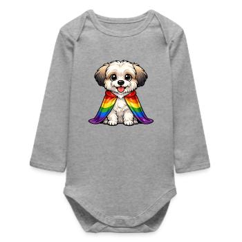 Chien de la fierté havanaise cape arc-en-ciel LGBTQ - Body bébé manches longues biologique - gris chiné - Devant
