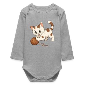 Kitten plays - Baby Organic Long-Sleeved Bodysuit - heather grey - Front