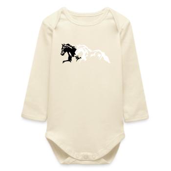 Horses stallion - mare - foal - Baby Organic Long-Sleeved Bodysuit - soft Ecru - Front