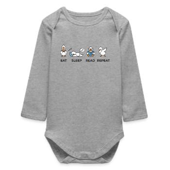 Eat Sleep Read Repeat – Lustiges Bücherwurm Gänse  - Baby Organic Langarmbody - Grau meliert - Vorne