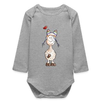 Lama mit Herz - Alpaka - Comic - Geschenk - Baby Organic Langarmbody - Grau meliert - Vorne