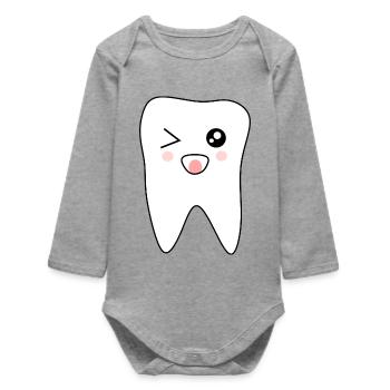 Tooth, Teeth, Dentist Gift - Baby Organic Long-Sleeved Bodysuit - heather grey - Front