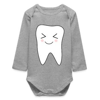 Tooth, Teeth, Dentist Gift - Baby Organic Long-Sleeved Bodysuit - heather grey - Front