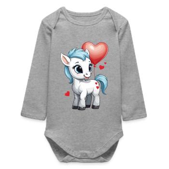 Cute pony with heart - Baby Organic Long-Sleeved Bodysuit - heather grey - Front