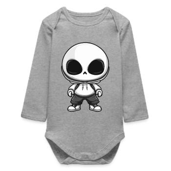Zombie Halloween Skeleton Comic - Baby Organic Long-Sleeved Bodysuit - heather grey - Front