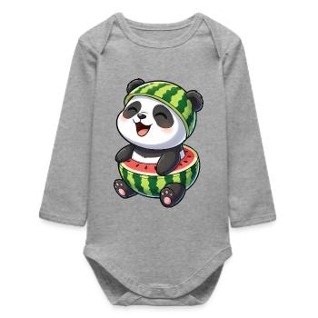 Mignon panda melon cartoon Waterfruit Summer Joy - Body bébé manches longues biologique - gris chiné - Devant