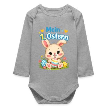 Mein erstes Ostern - Geschenkidee für Babys erstes - Baby Organic Langarmbody - Grau meliert - Vorne