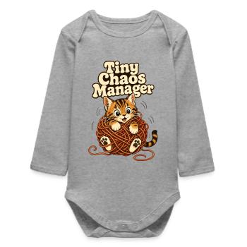 Funny Kitten Tiny Chaos Manager Cat Meme - Baby Organic Long-Sleeved Bodysuit - heather grey - Front
