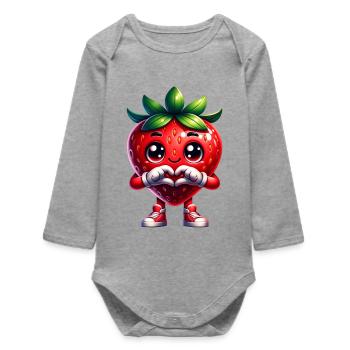 Strawberry Heart Hands - Baby Organic Long-Sleeved Bodysuit - heather grey - Front