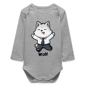 Personnage de dessin animé de loup de bureau mignon - Body bébé manches longues biologique - gris chiné - Devant