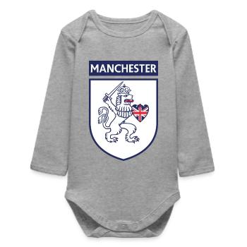 Heraldic lion with sword and flag heart - Baby Organic Long-Sleeved Bodysuit - heather grey - Front