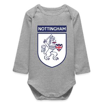 Lion bouclier de Nottingham avec épée - Body bébé manches longues biologique - gris chiné - Devant