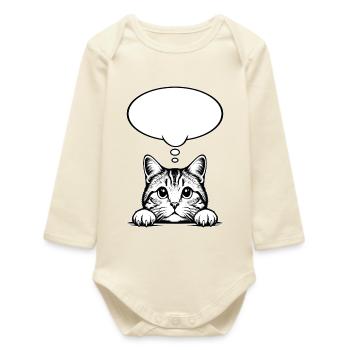 Scottish Straigh Cat Speech Bubble - Baby Organic Long-Sleeved Bodysuit - soft Ecru - Front
