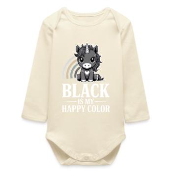 Le noir est ma licorne de couleur joyeuse - Body bébé manches longues biologique - écru doux - Devant