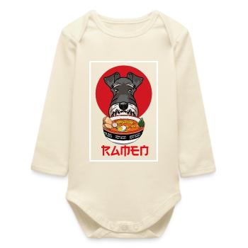 Cadeau miniature de ramen Schnauzer pour chien d’art japonais - Body bébé manches longues biologique - écru doux - Devant