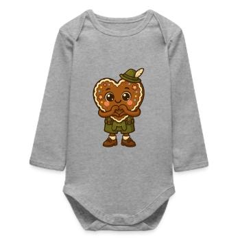 Lebkuchenheld in Lederhosen - Baby Organic Langarmbody - Grau meliert - Vorne