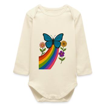 Papillon arc-en-ciel - Body bébé manches longues biologique - écru doux - Devant