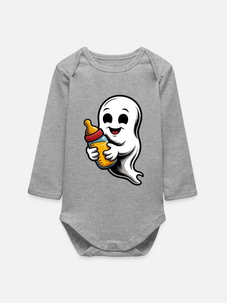 Fantôme mignon avec biberon - Body bébé manches longues biologique - gris chiné