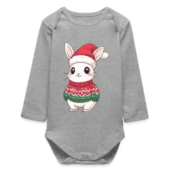 Lapin de Noël - Body bébé manches longues biologique - gris chiné - Devant